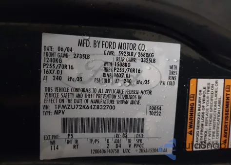 2004 Ford Explorer Xls from USA, damaged, VIN 1FMZU72K64ZB32700